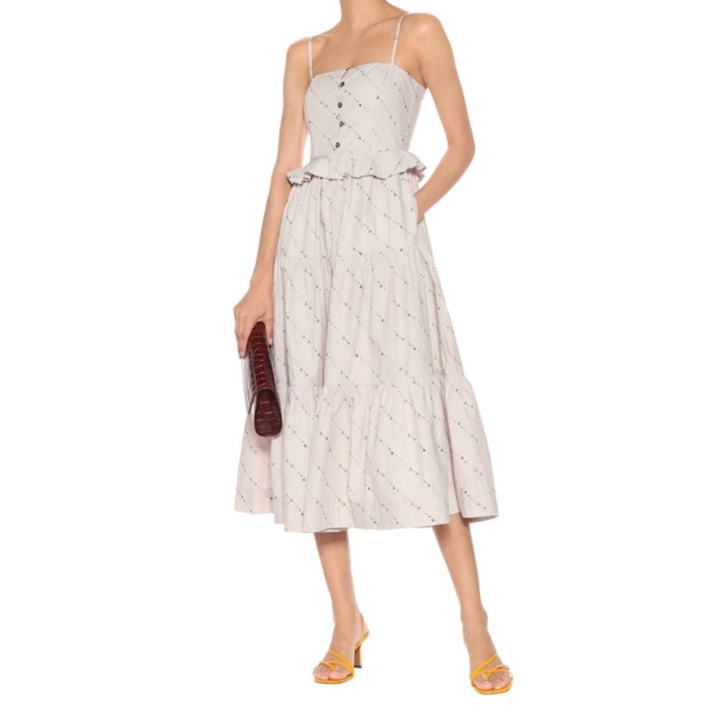 GANNI Floral Print Poplin Midi Sundress In Vapor Blue